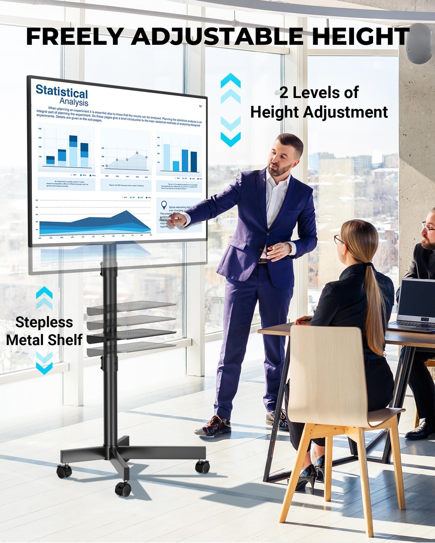 BONTEC Mobile TV Stand with Tilt Function, Rolling TV Cart for 23-60" LED, LCD, OLED TVs, Holds up to 88lbs, Max VESA 400x400mm, Adjustable Media Shelf, TV Stand for Living Room, Bedroom, Office 🍁 All In One Marketplace Canada