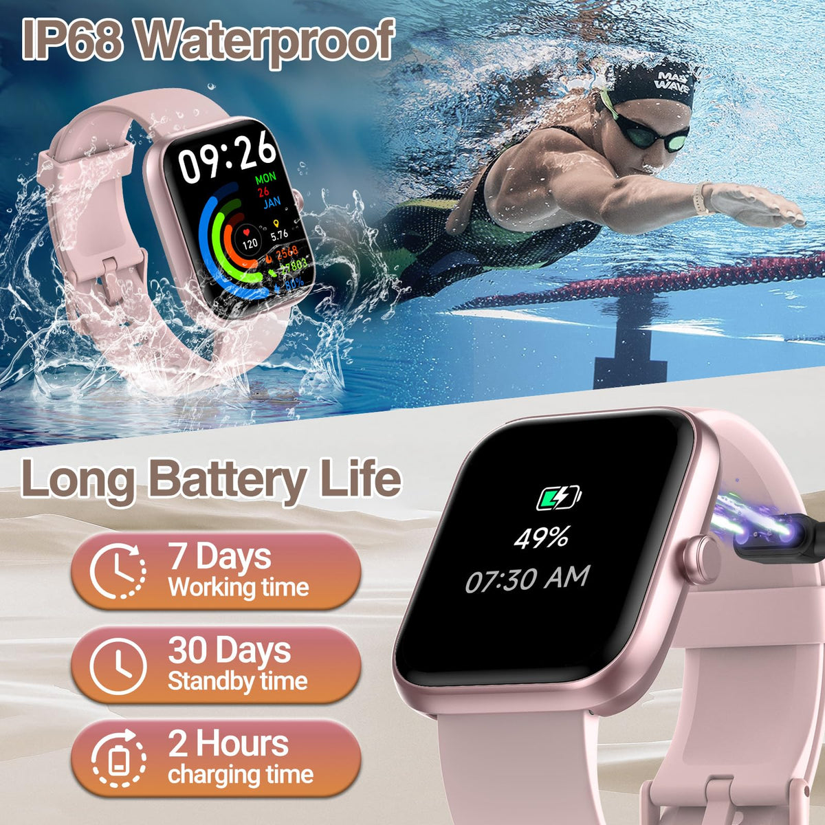Smart Watch for Men Women with Bluetooth Call,Alexa Built-in Smartwatch,1.83"DIY Dial Fitness Watch with Sleep Heart Rate SpO2 Monitor,100+ Sport Mode,IP68 Waterproof Watch Compatible with Android iOS 🍁 All In One Marketplace Canada
