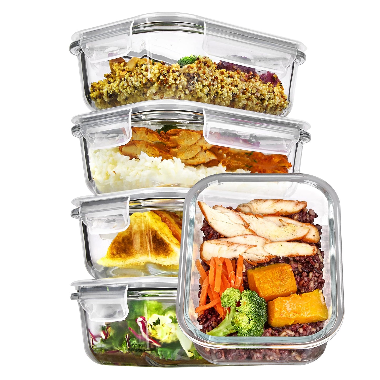 Vtopmart 5 Pack 22oz Glass Food Storage Containers with Lids, Meal Prep Containers, Airtight Lunch Bento Boxes with Snap Locking Lids for Microwave, Oven, Freezer and Dishwasher 🍁 All In One Marketplace Canada