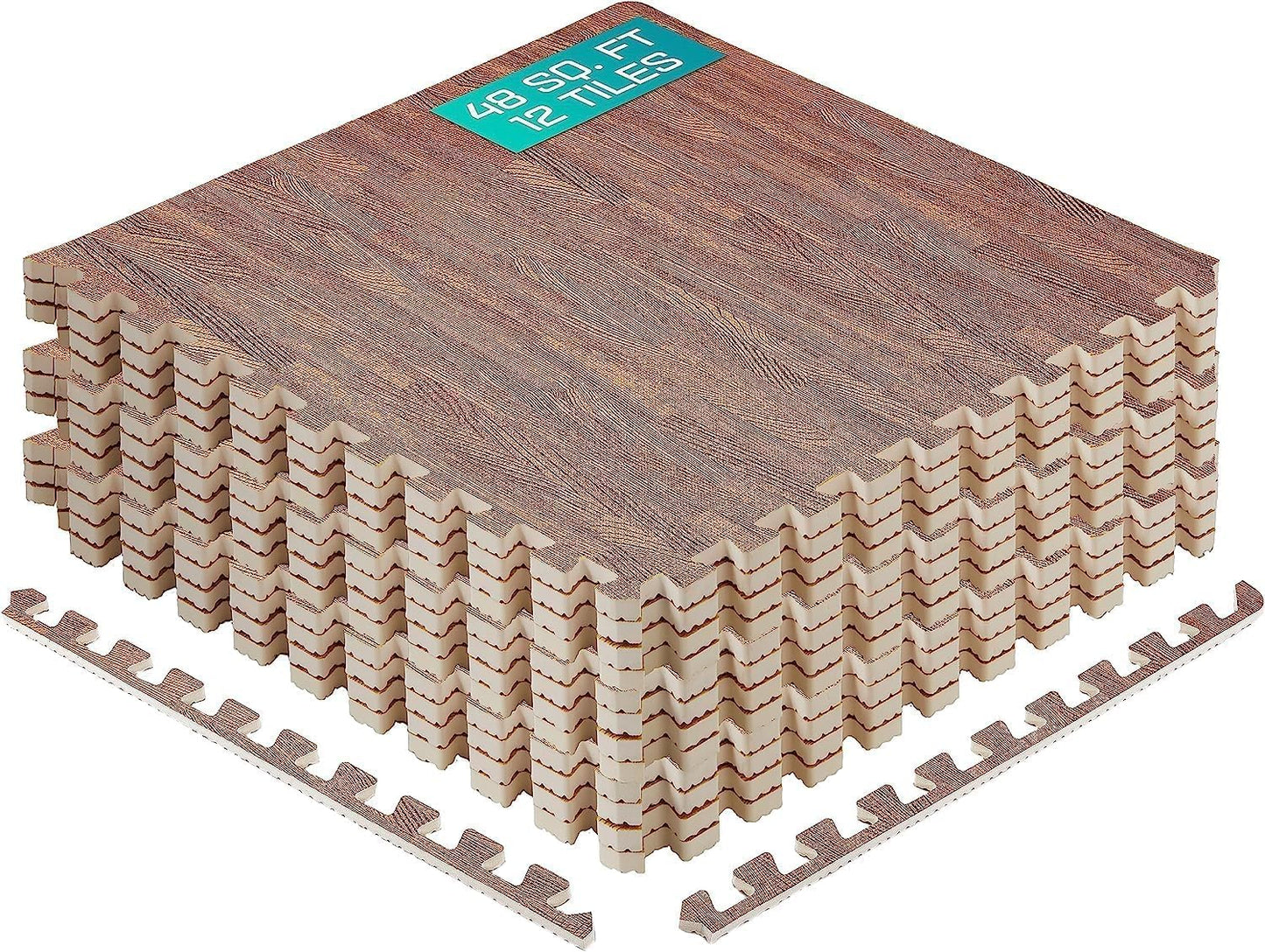 Yes4All EVA Interlocking Mats, Puzzle Floor Tiles, Foam Floor Padding with Border for Furniture, Home Space, Living Room, Garage - Dark Oak Wood, 4.46 m2 🍁 All In One Marketplace Canada
