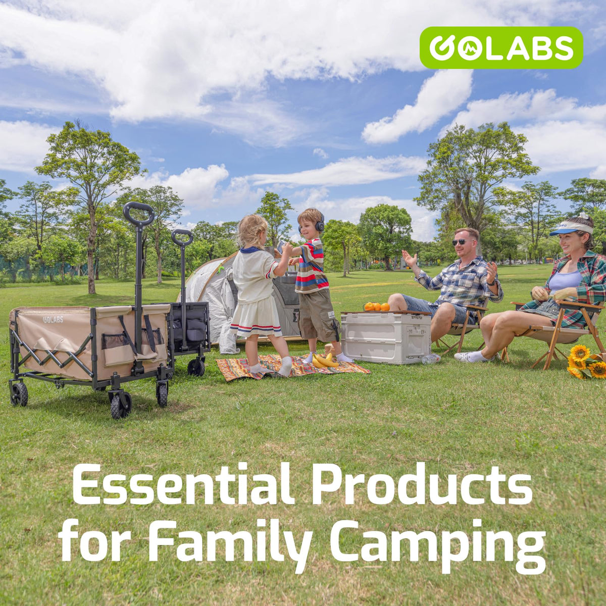 Golabs Collapsible Wagon Cart Max 350lb Load & Expandable Storage 100L, Double Bearing Design for Flexible Steering, Foldable Heavy Duty Garden Cart with 2 Cup Holders for Groceries, Garden & Camping 🍁 All In One Marketplace Canada