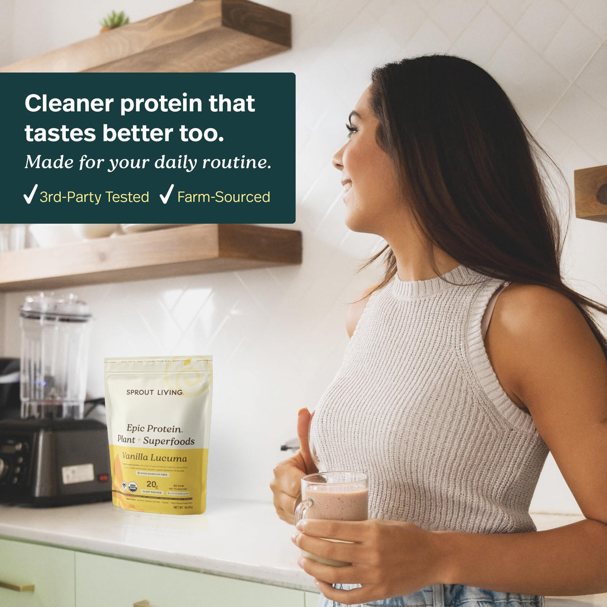 Sprout Living Epic Protein Powder, Vanilla Lucuma Flavor, Organic Plant Protein, Gluten Free, No Additives, 19 Grams Clean Vegan Protein (1 pound,13 servings) 🍁 All In One Marketplace Canada