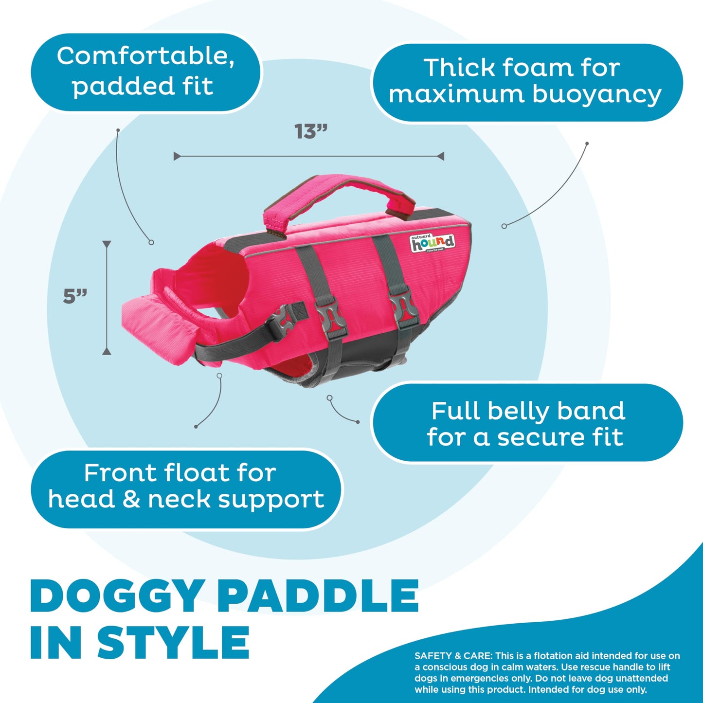 Outward Hound Granby Splash Dog Life Jacket with Handle, Reflective Floating Vest for Swimming & Boating, Maximum Buoyancy, All Skill Levels, Small Dogs & Puppies (16–20" Girth), Pink, Small 🍁 All In One Marketplace Canada