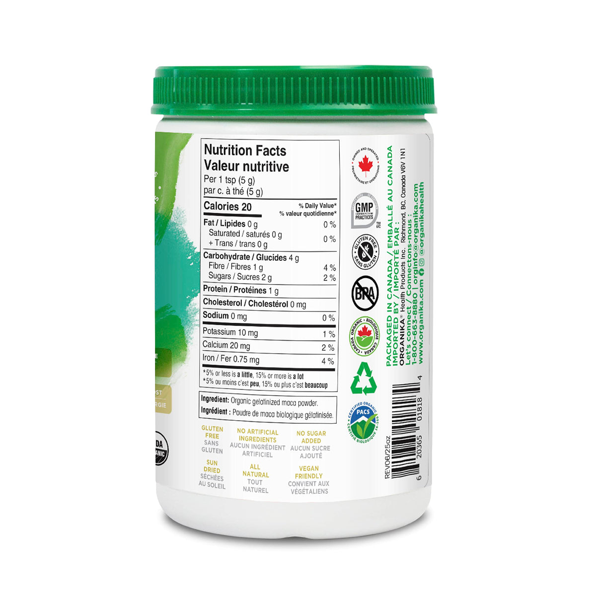Organika Maca Certified Organic Powder- Gelatinized for High Bioavialability, Hormone Balance, Adaptogen to Help with Stress and Energy- 400g 🍁 All In One Marketplace Canada