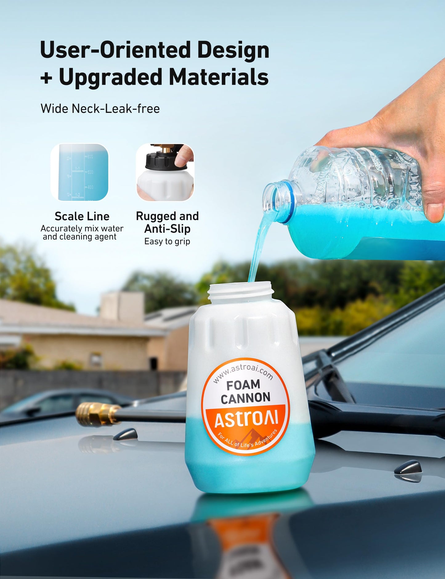 AstroAI Foam Cannon, Heavy Duty Car Foam Blaster Wide Neck Adjustable Snow Foam Lance and Thick Foam for Pressure Washer 1/4" Quick Connector （1L Bottle Without 5 Nozzles） 🍁 All In One Marketplace Canada