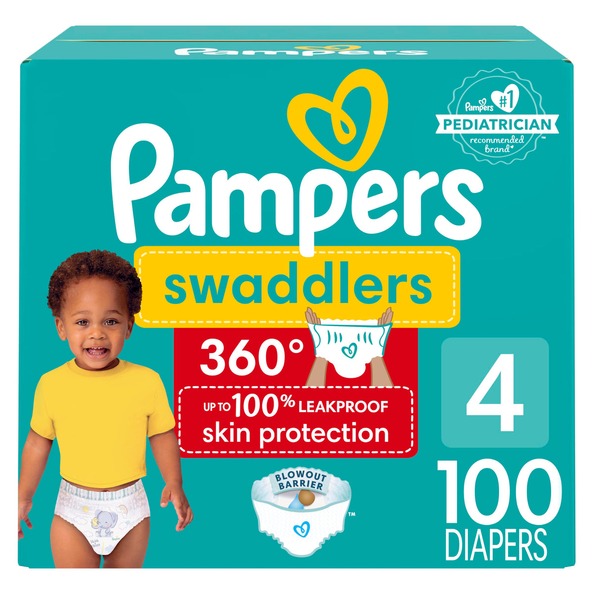 Pampers Diapers - Swaddlers 360 degrees - Size 4, 100 Count, up to 100% Leakproof Comfy Dry Fit, EZ Off Tabs Designed for Easy Changes, Pull On Diaper 🍁 All In One Marketplace Canada