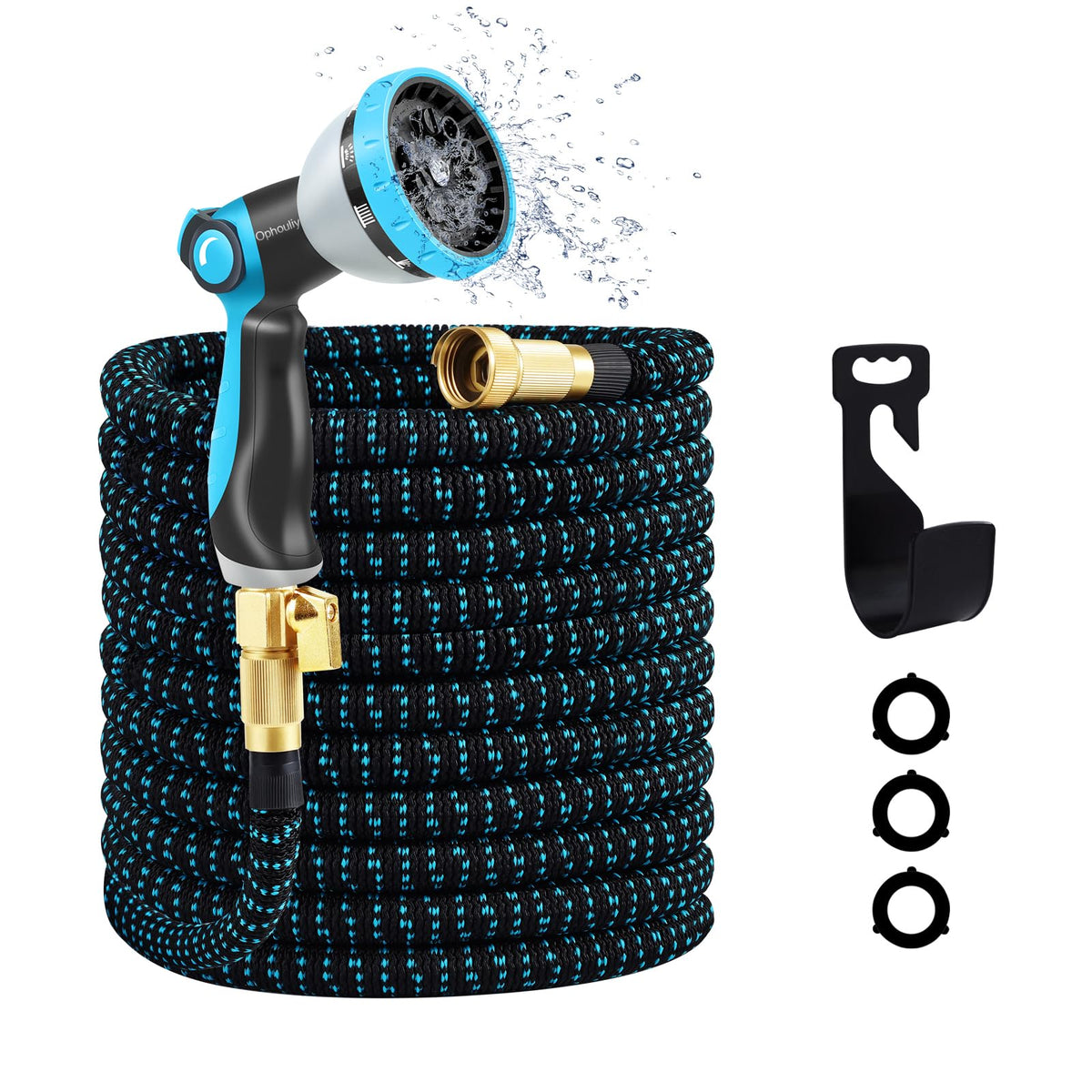 Expandable Garden Hose, Water Hose 100ft with 10 Function Nozzle, Flexible Hose with 3/4" Solid Brass Fittings, Extra Strength Fabric, Easy Storage Kink Free, Black & Blue 🍁 All In One Marketplace Canada