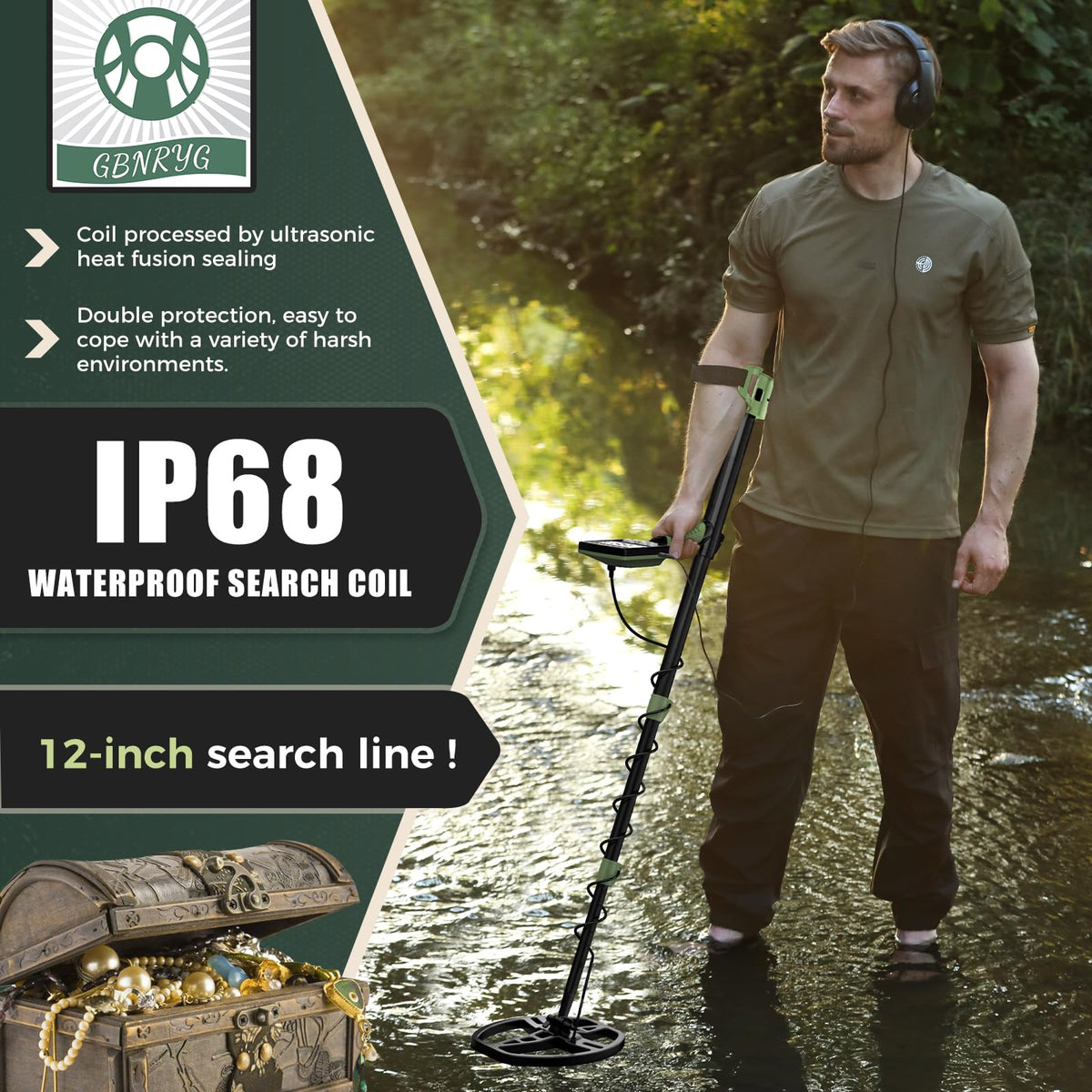 Gbnryg Professional Metal Detector for Adults,12" IP68 Waterproof Search Coil with LCD Backlight,5 Modes Gold Detector,Advanced DSP Chip&High Accuracy System for Beach/Gold Hunting 🍁 All In One Marketplace Canada