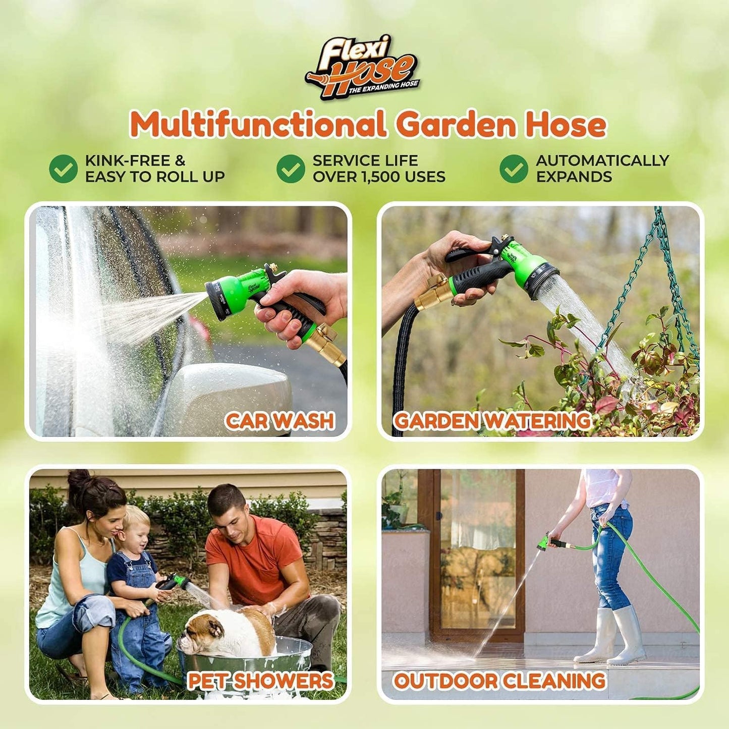 Flexi Hose Expandable Garden Hose, Lightweight & No-Kink Flexible Garden Hose, 3/4 inch Solid Brass Fittings and Double Latex Core, 100 ft Black 🍁 All In One Marketplace Canada