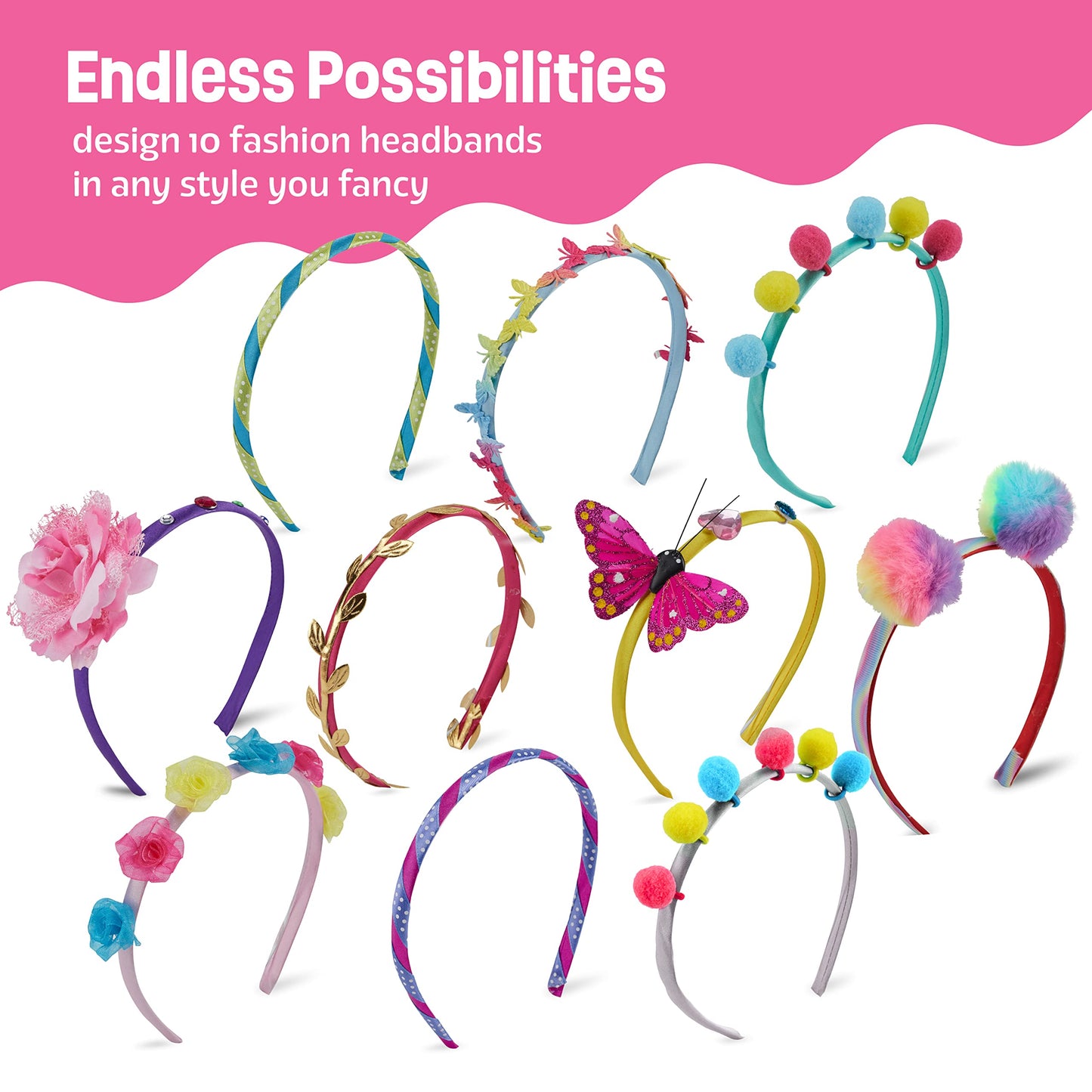 Headband Making Kit for Girls - Make Your Own Fashion Headbands for Kids - DIY Hair Accessories Set - Arts & Crafts Gift for Ages 5-12 Year Old Girl - Little Children's Art & Craft Gifts 🍁 All In One Marketplace Canada