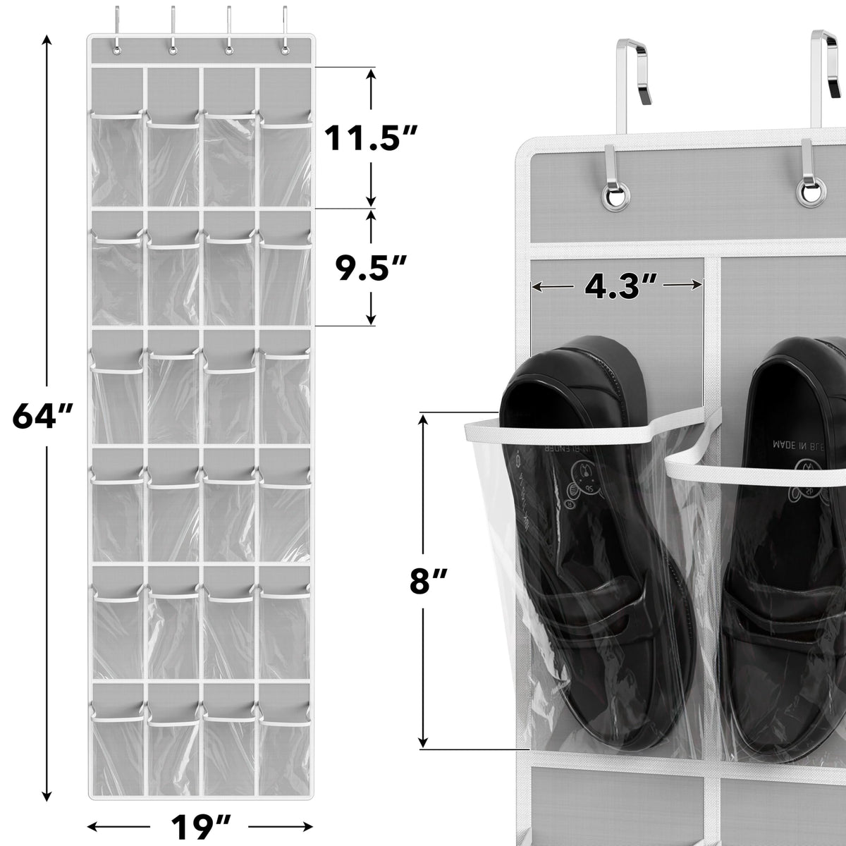 SimpleHouseware Crystal Clear Over The Door Hanging Shoe Organizer, 24 Pockets, Grey (162.6 cm H x 48.6 cm W) 🍁 All In One Marketplace Canada