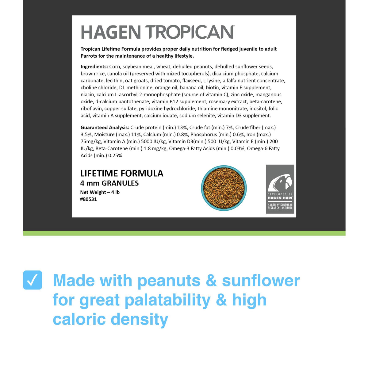 Tropican Lifetime Formula Granules for Parrots - 1.8 kg (4 lb) 🍁 All In One Marketplace Canada