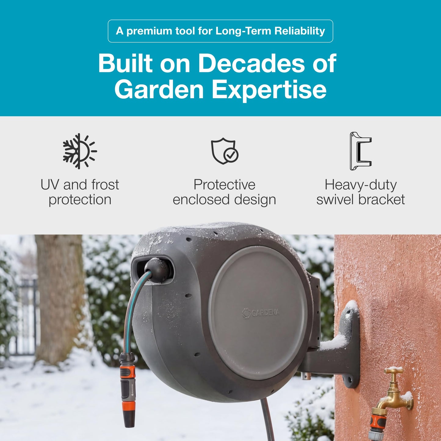 GARDENA 20505-80, 100 Foot Wall Mounted Retractable Reel with Hose Guide, Automatic retraction for Easy Watering,1/2" Hose. 🍁 All In One Marketplace Canada