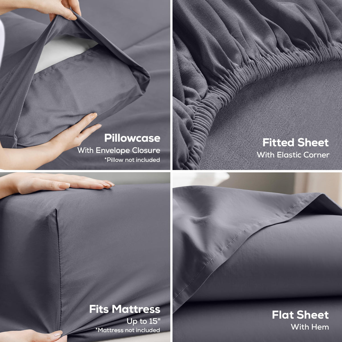 Utopia Bedding Full/Double Bed Sheets - 4 Piece Full Size Cooling Sheet Set - Hotel Luxury Soft Breathable Microfiber, Oeko-TEX, Deep Pocket Easy Fit & Care, Fade & Wrinkle Resistant, Grey 🍁 All In One Marketplace Canada