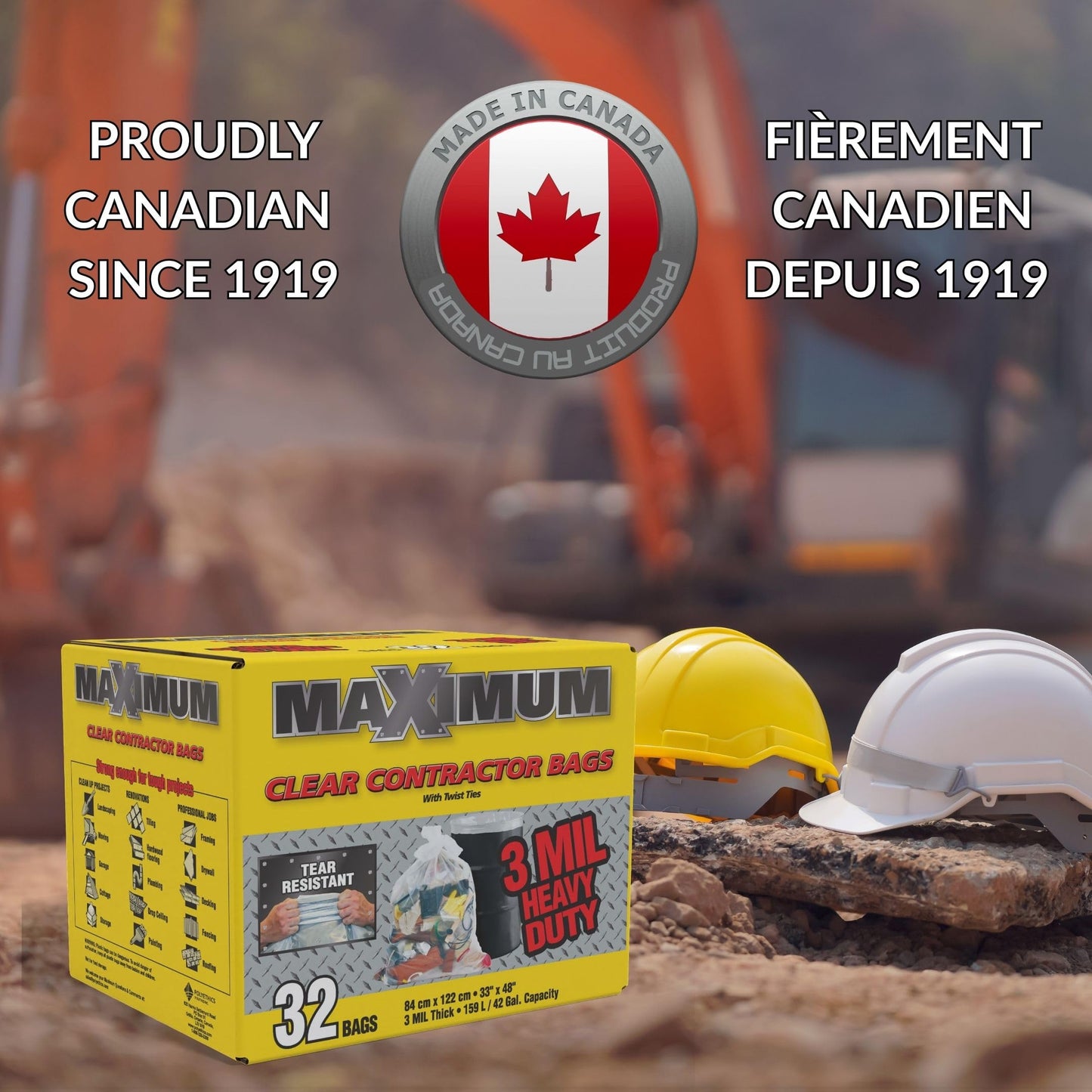 Maximum Heavy Duty Garbage Bags, 42-Gallon, 3 Mil, Clear Garbage Bags Extra Large, Tear Resistant, Industrial Strength, 32 Counts, Made In Canada 🍁 All In One Marketplace Canada