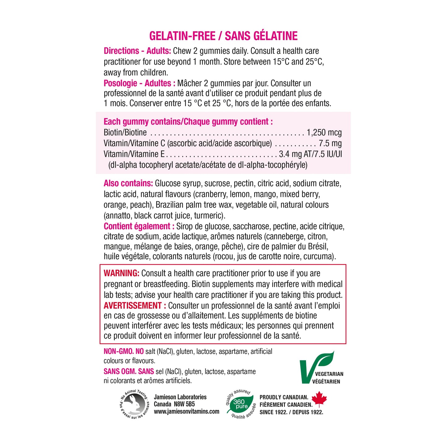Jamieson High Potency Biotin Gummies with Vitamin C and Vitamin E, 100 Gummies, Mixed Flavours. Supports Thicker Hair, Healthier Skin, Stronger Nails. Gelatin-Free 🍁 All In One Marketplace Canada