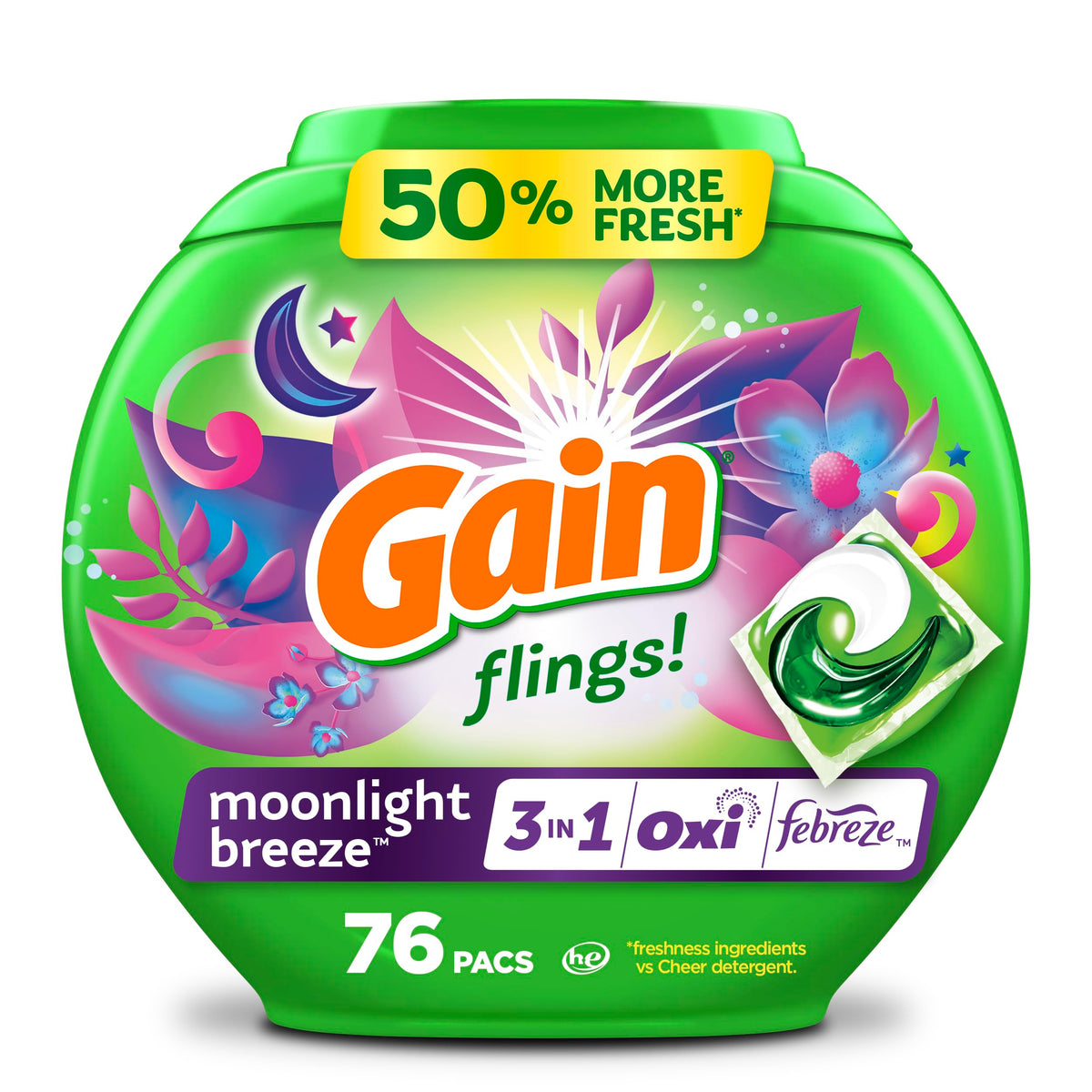 Gain Flings Laundry Detergent Pacs, 76 Count, Moonlight Breeze Scent, with Odor Defense 🍁 All In One Marketplace Canada