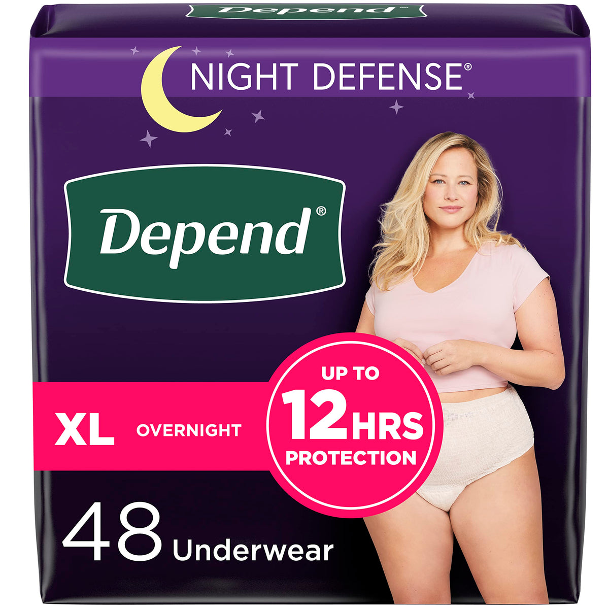 Depend Night Defense Adult Incontinence Underwear for Women, Disposable, Overnight, Extra-Large, Blush, 48 Count 🍁 All In One Marketplace Canada