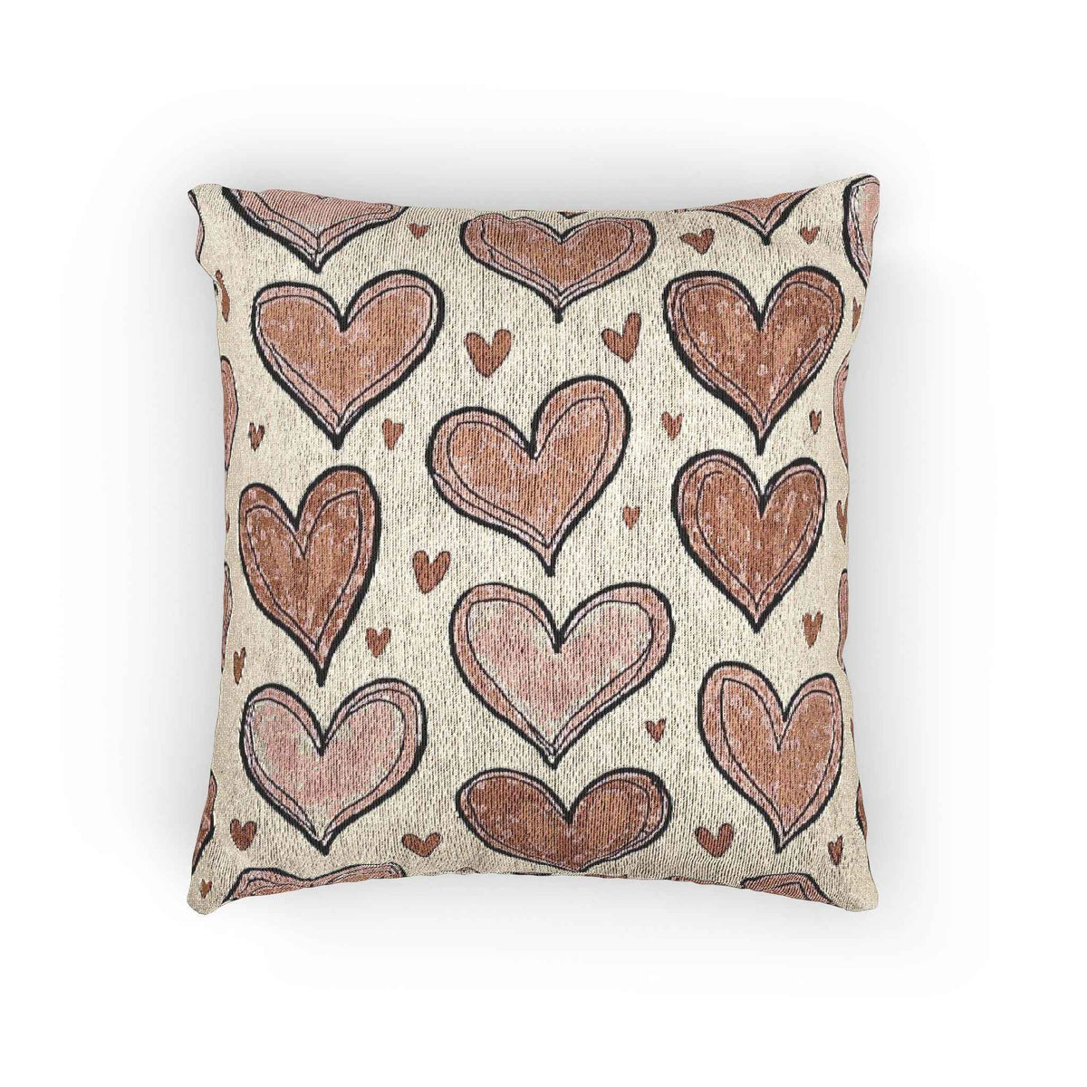 Pink Heart Pattern Woven Pillow | Boho Valentine Decorative Throw