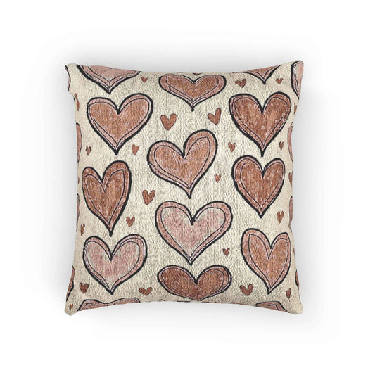 Pink Heart Pattern Woven Pillow | Boho Valentine Decorative Throw