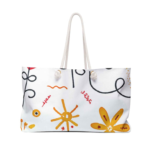 Yellow Doodle Flowers Weekender Bag | Floral Tote, Beach Travel, Large Tote Bag