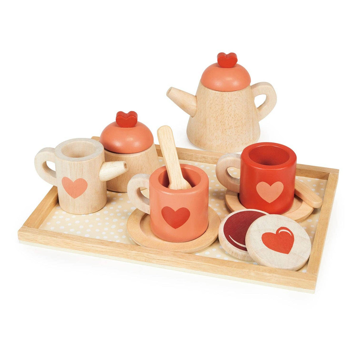 Mentari Toys Wooden Tea Time Tray Set - Pretend Play - Ages 3+