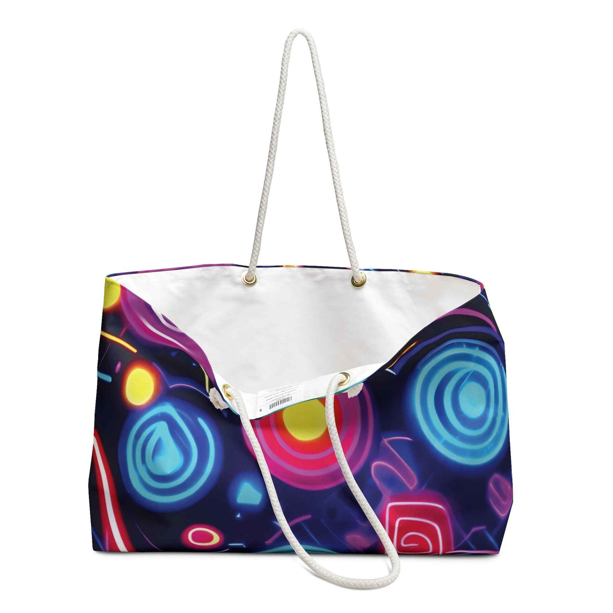 Neon Shapes Pattern Weekender Bag | Retro Abstract Nightclub Print | Mom Gift