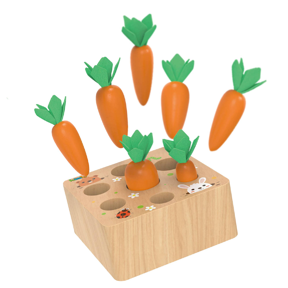 Fun Little Toys - Wooden Carrot Harvest Shape & Size Sorting Game - Ages 3+