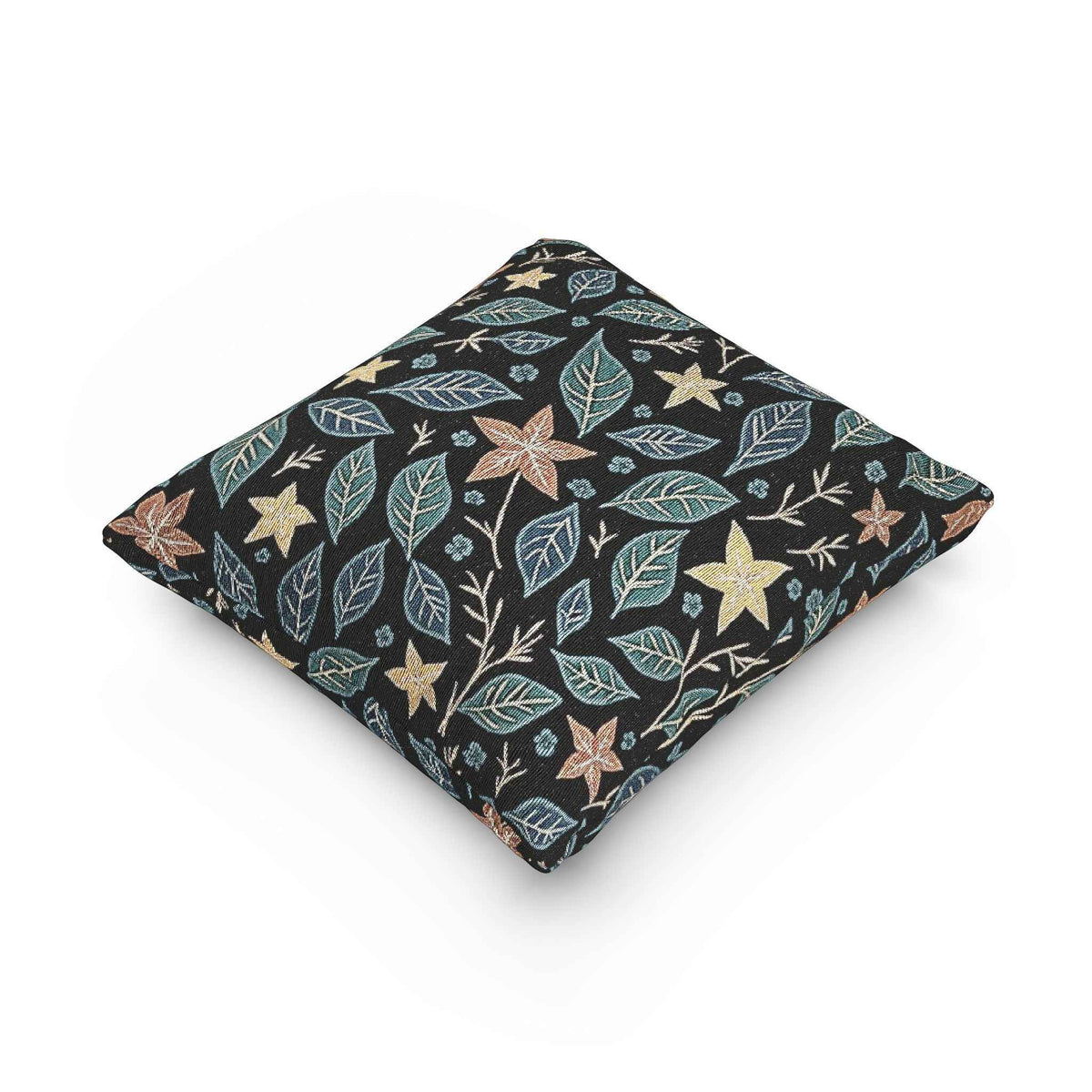 Floral Starleaf Pattern Woven Pillow | Botanical Night Leaves