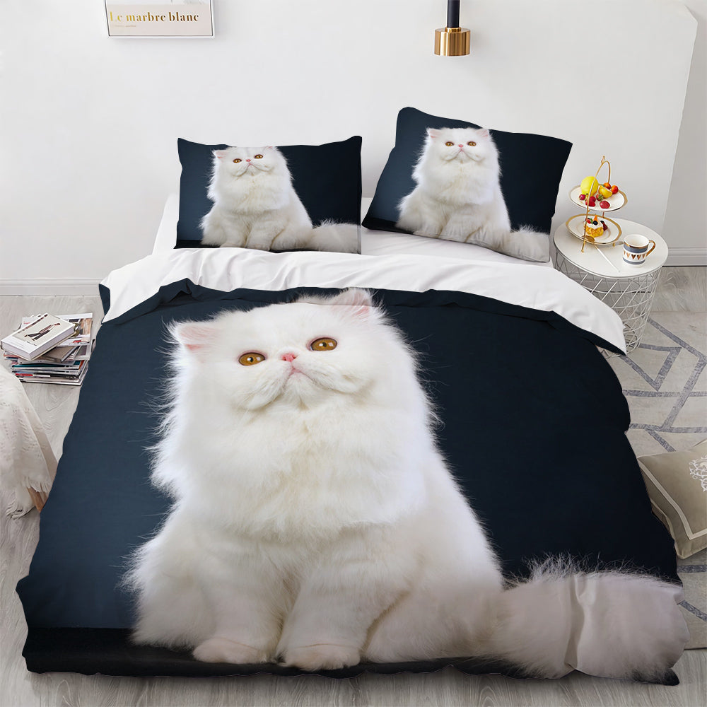 White Cute Cat Duvet Cover Bedding Set