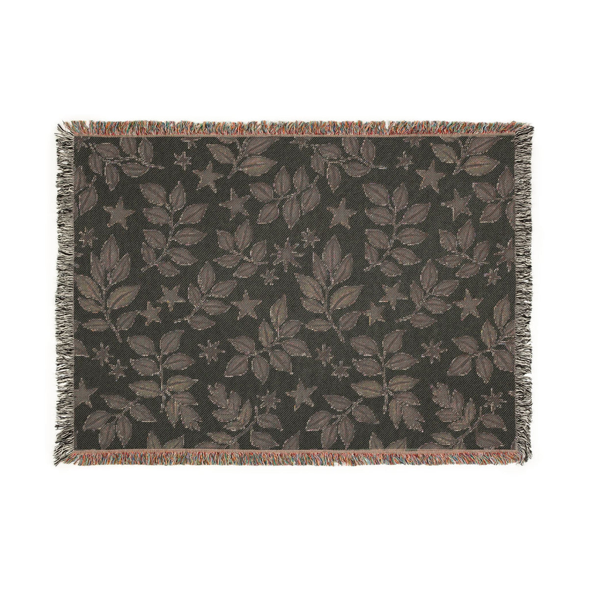 Botanical Star Woven Blanket — Reversible Leaf & Star Pattern Throw