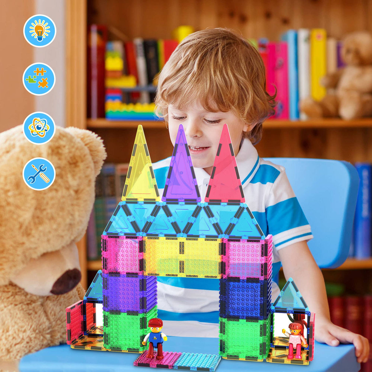 PicassoTiles - PicassoTiles 63pc Brick & Magnetic Tile Building Set - Ages 3+