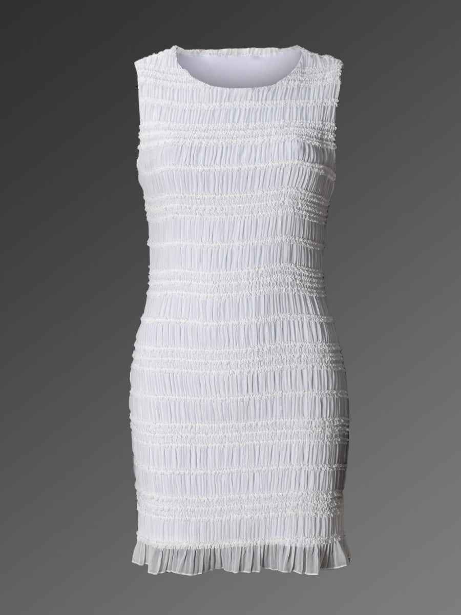Women's Striped Hollow Round Neck Sleeveless Dress – Elastic Waist Casual Summer Outfit