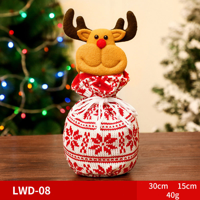 Brushed Christmas Gift Bags with 3D Santa Snowman Reindeer Bear, Red Drawstring Candy Bags, Felt Holiday Gift Bags