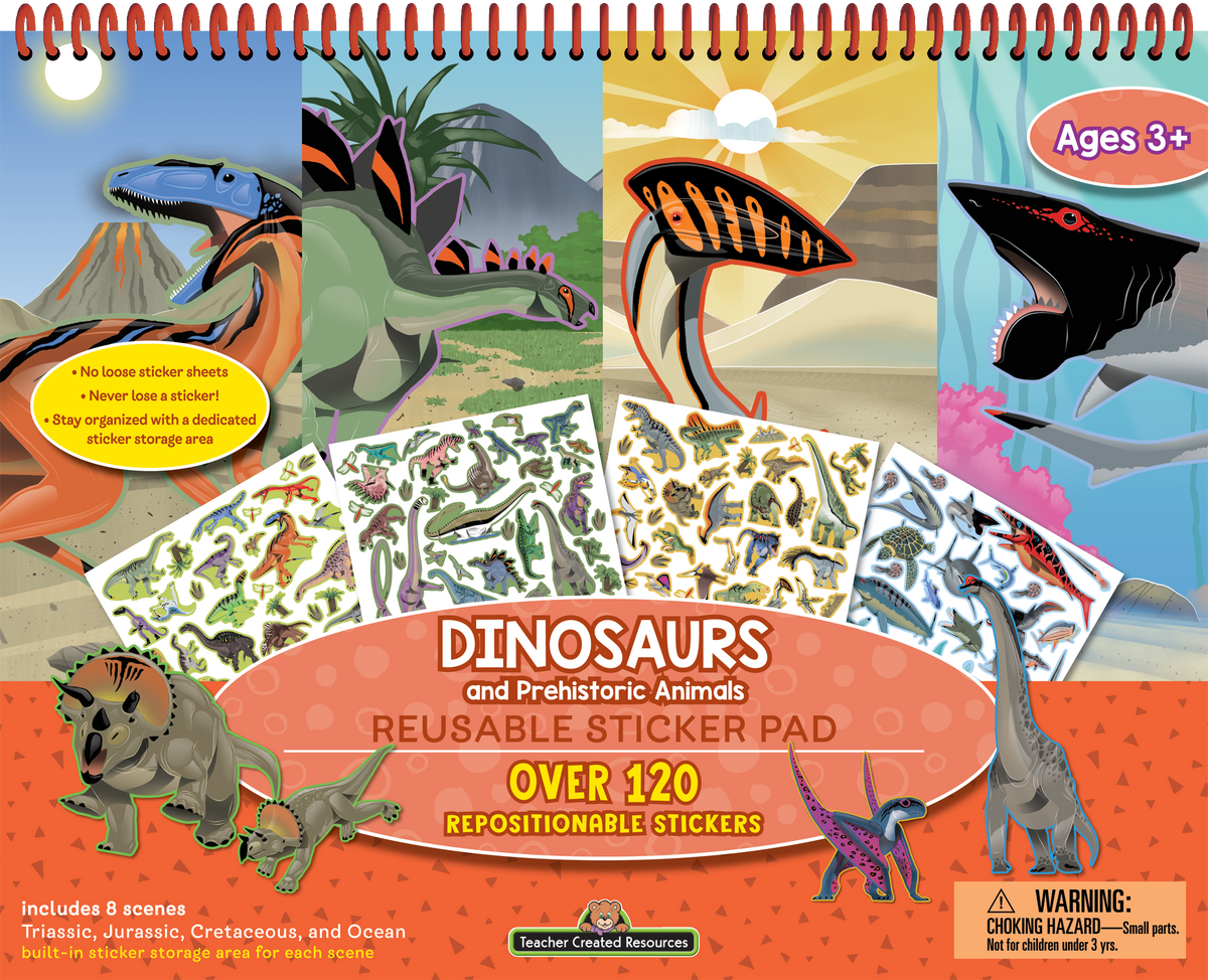 Teacher Created Resources - Dinosaurs and Prehistoric Animals Reusable Large Sticker Pad - Ages 3+