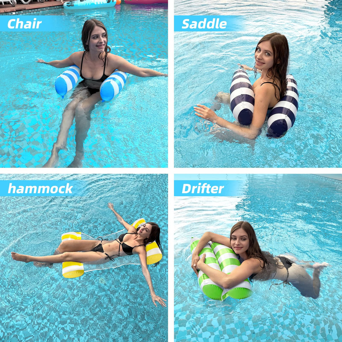 HeyStookie 4 Pack Water Hammock & Pool Floaties for Adults, Multi-Purpose Inflatable Pool Toy, 4 in 1 Portable Water Hammock for Pool, Non-Stick PVC Material, 51×27 Inches 🍁 All In One Marketplace Canada