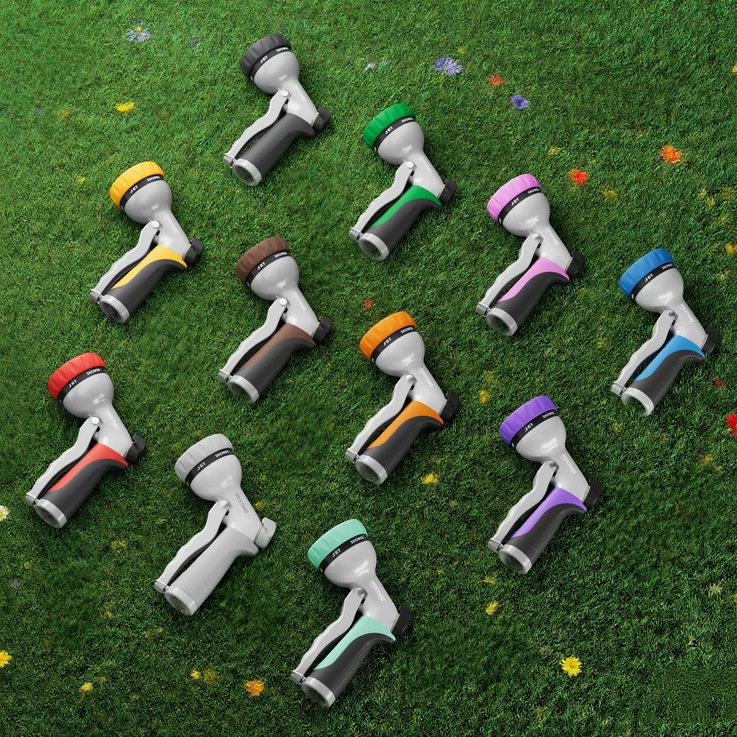 RESTMO Garden Hose Nozzle, Heavy Duty Metal Water Hose Nozzle with 7 Adjustable Spray Patterns, High Pressure Hand Sprayer with Flow Control, Best for Watering Plant & Lawn, Washing Car & Pet, Orange 🍁 All In One Marketplace Canada