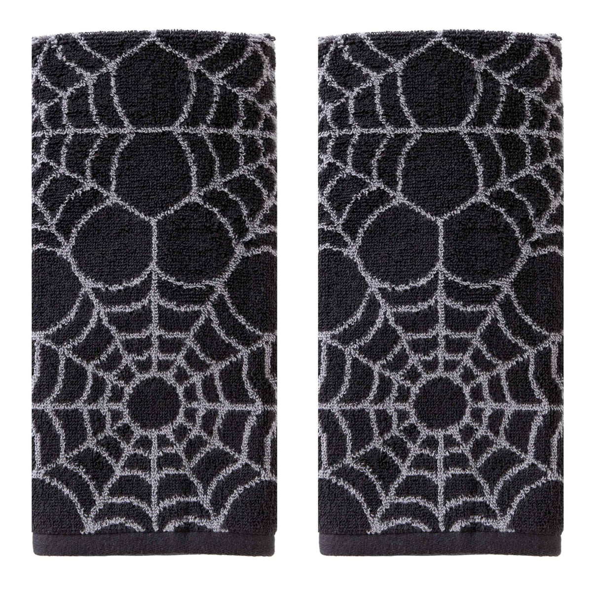 SKL Home Halloween Spider Web 100% Cotton Jacquard 2pc Hand Towel Set, Reversible, Soft & Absorbent, Decorative for Bath/Kitchen/Bar & Gift, Black