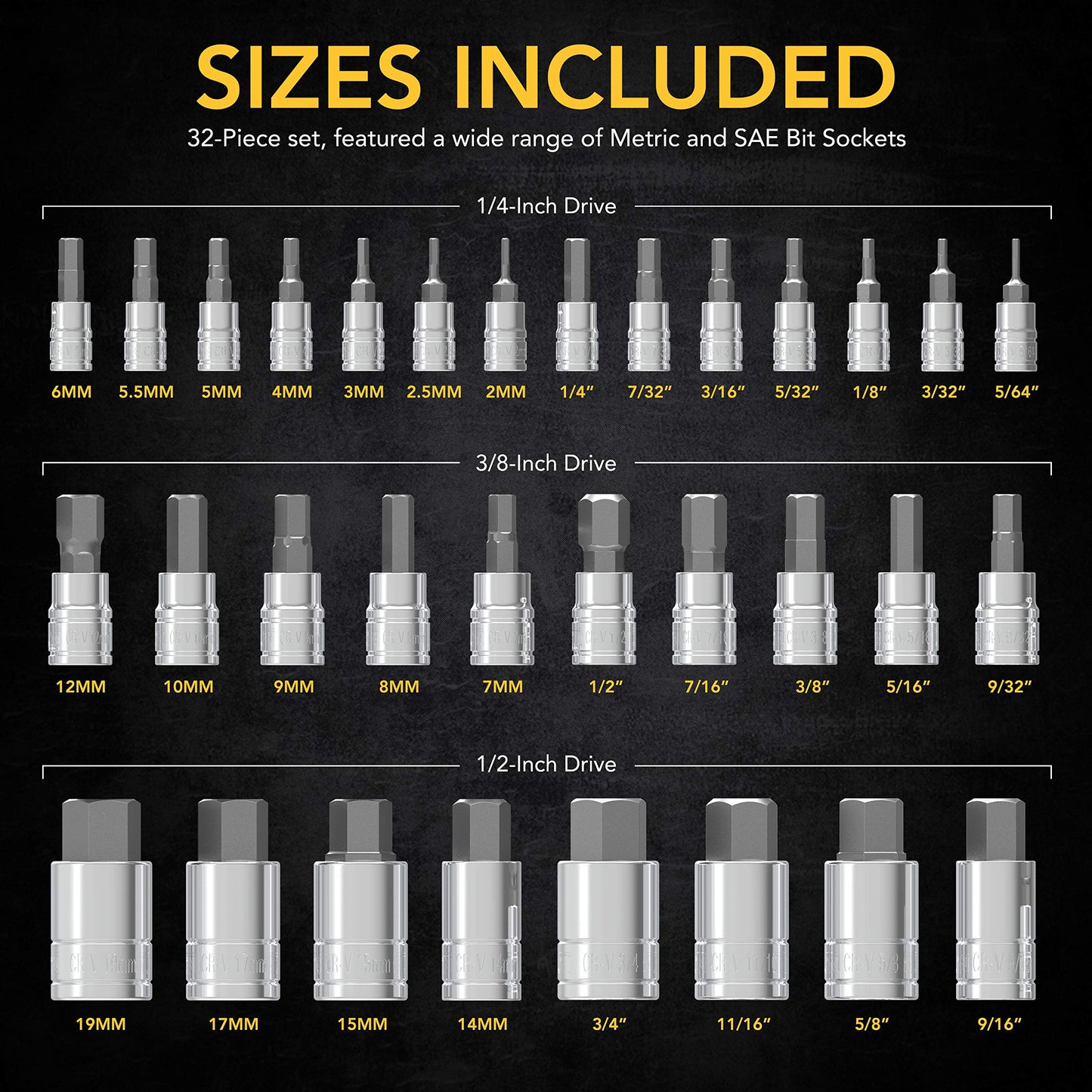 LEXIVON Master HEX Bit Socket Set, Premium S2 Alloy Steel | Complete 32-Piece, SAE and Metric Set | Enhanced Storage Case (LX-144) 🍁 All In One Marketplace Canada
