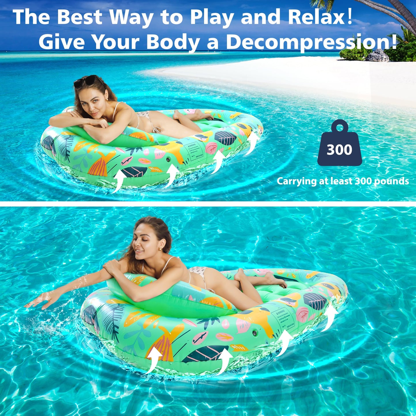 LUSARRYWILL 2 Pack Pool Floaties for Adults, 72"X42" Ultra Size with Headrest, Cooling Holes, Giant Pool Mats, Multi-Purpose Pool Float Lounger for Pool Party, Beach, Lake, River, Sea, Outdoor 🍁 All In One Marketplace Canada