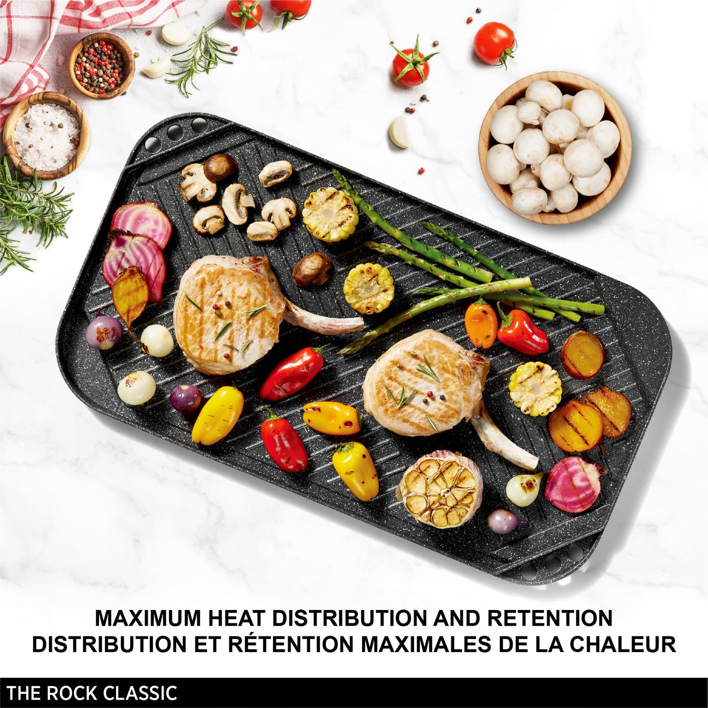 Starfrit The Rock 50x28cm (19.7" x 11") Non-Stick Reversible Grill & Griddle - Durable Forged Aluminum - Oven Safe - PFOA Free - Easy to Clean - Black 🍁 All In One Marketplace Canada