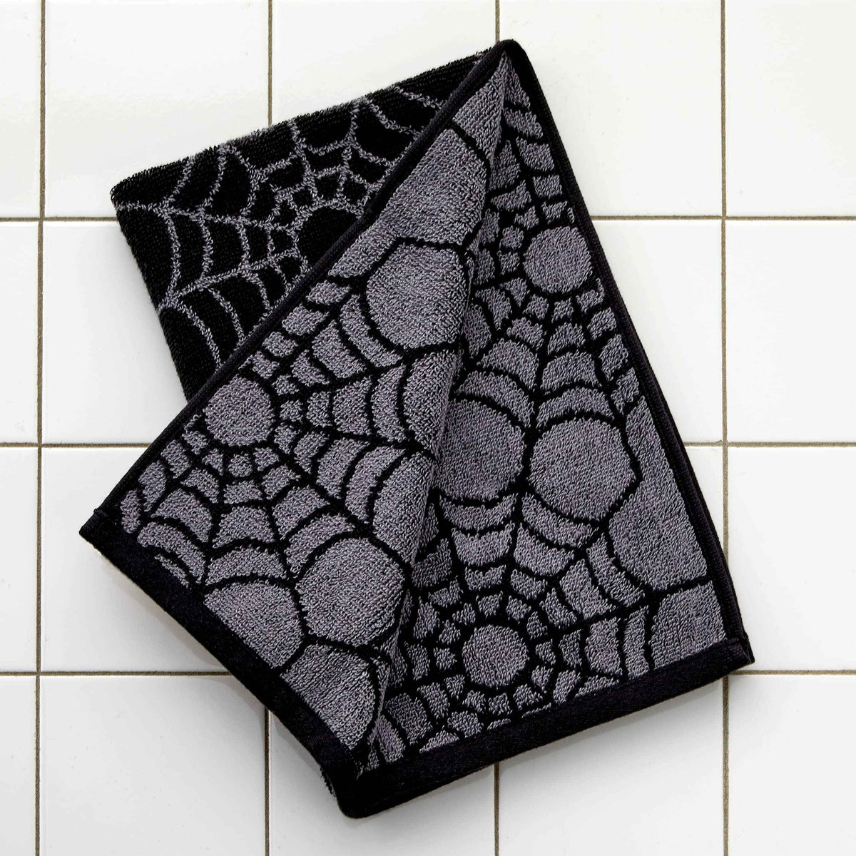 SKL Home Halloween Spider Web 100% Cotton Jacquard 2pc Hand Towel Set, Reversible, Soft & Absorbent, Decorative for Bath/Kitchen/Bar & Gift, Black