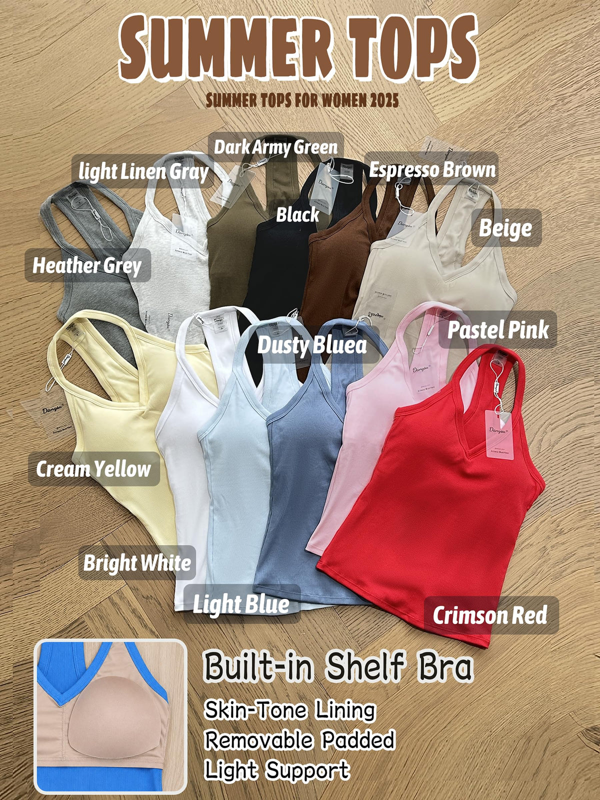 Danysu V Neck Cotton Tank Tops with Built-in Shelf Bra Sleeveless Racerback Fitted Basic Cami Shirts Bright White L 🍁 All In One Marketplace Canada
