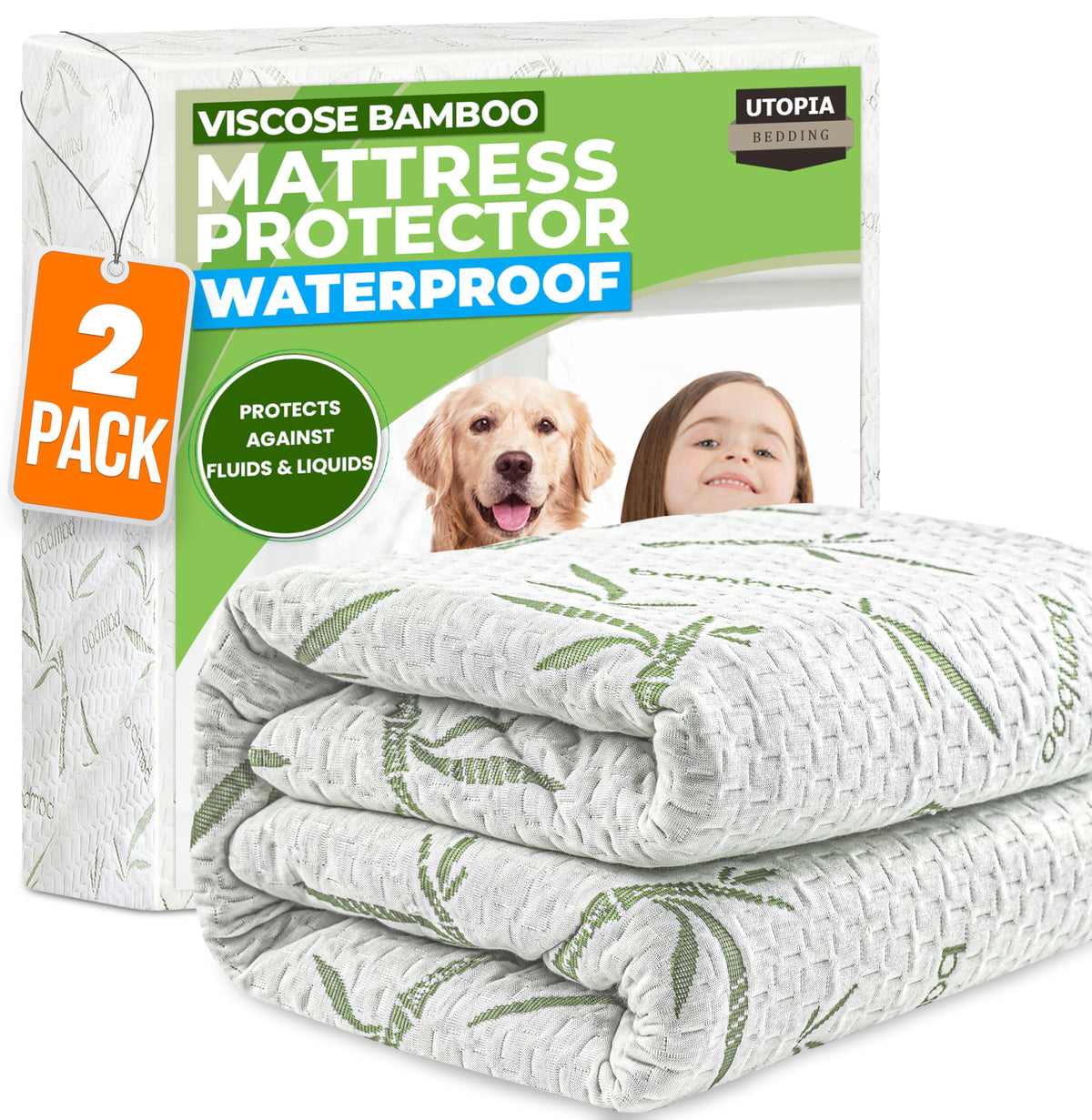 Utopia Bedding Waterproof Mattress Protector Twin Size, Bamboo Viscose Mattress Cover 200 GSM, Fits 15 Inches Deep, Breathable, Fitted Style with Stretchable Pockets (Pack of 2) 🍁 All In One Marketplace Canada