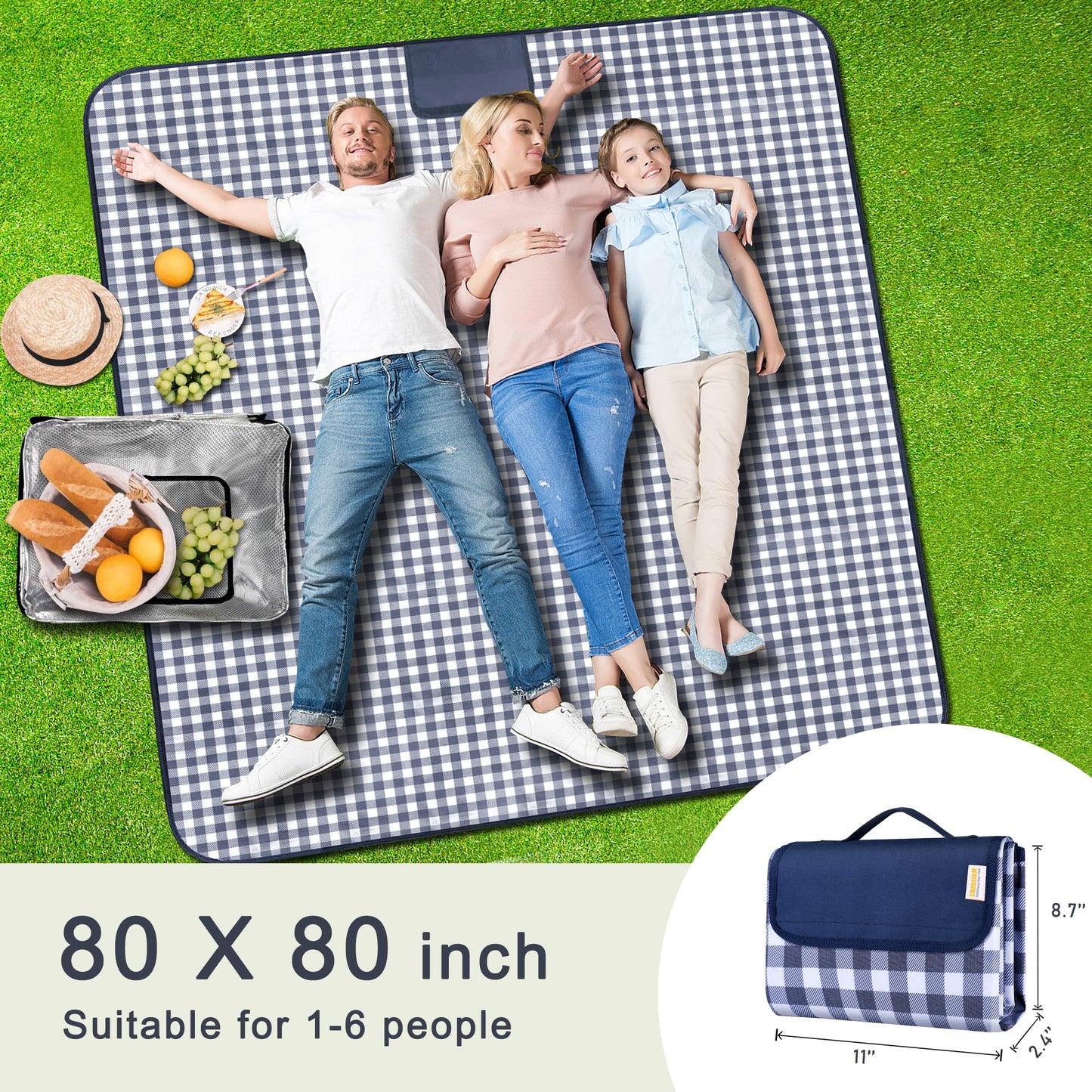 SAMSIER Large Outdoor Picnic Blankets Waterproof Foldable, Beach Blanket Sandproof Portable, Cute Picnic Mat Washable (Navy Blue, 80"×80") 🍁 All In One Marketplace Canada