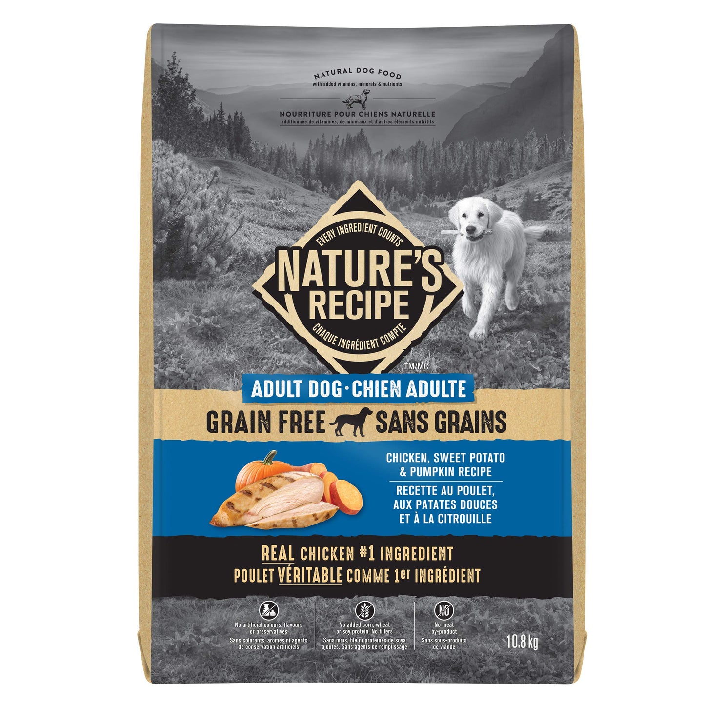 Nature's Recipe Grain Free Natural Dry Dog Food Chicken, Sweet Potato & Pumpkin Recipe 10.8 kg (Pack of 1) 🍁 All In One Marketplace Canada