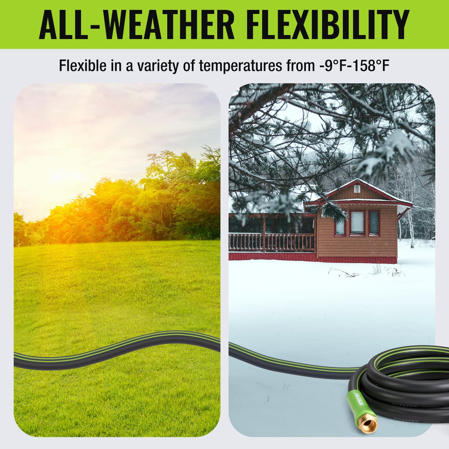 WORKPRO Garden Hose 5/8 in x 10 FT, Heavy Duty, Flexible, Lightweight Water Hose with 360° Rotation Handle, 3/4" GHT Solid Brass Fittings, for Outdoor, Lawn, Garden & Yard, Car Wash 🍁 All In One Marketplace Canada