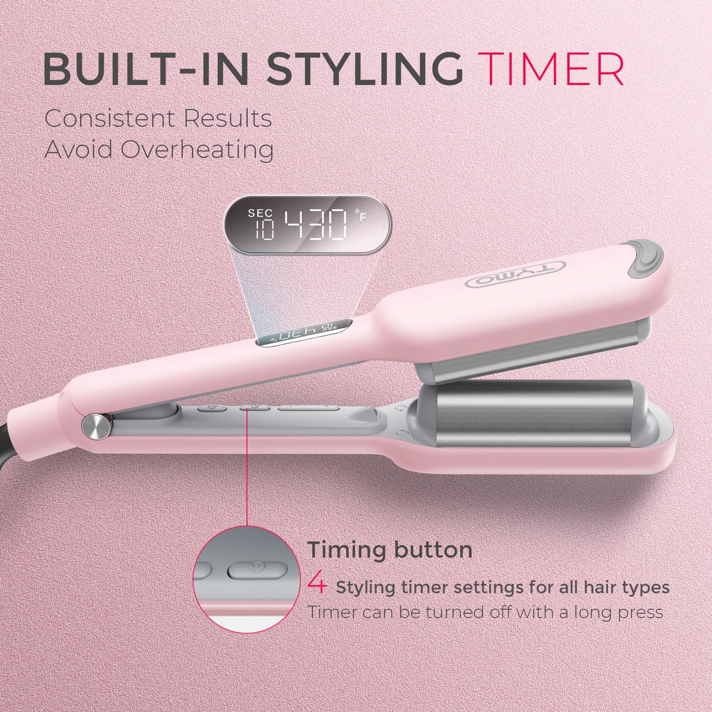 TYMO ROVY Hair Waver Curling Iron, 3-Barrel Ionic Hair Curler with 9 Heat Settings, Beach Waves Crimper for Women, Travel-Friendly, Anti-Scald, Fast Heating, Easy to Use, Pink, 1 inch 🍁 All In One Marketplace Canada