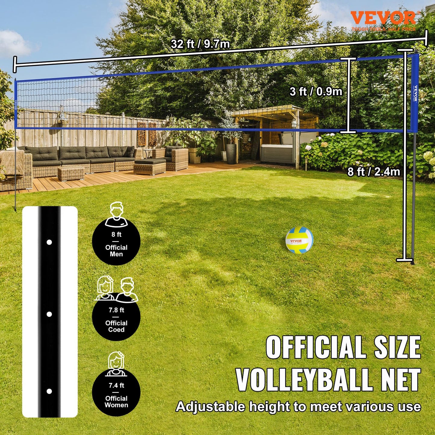 VEVOR Outdoor Portable Volleyball Net System, Adjustable Height Steel Poles, Professional Volleyball Set with PVC Volleyball, Pump, Carrying Bag, Heavy Duty Volleyball Net for Backyard, Beach, Lawn 🍁 All In One Marketplace Canada