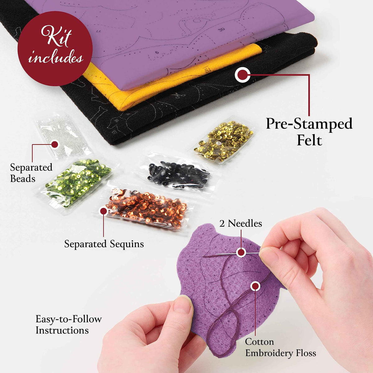 Bucilla Felt Applique 4 Piece Ornament Making Kit, Halloween Squad, Perfect for Halloween DIY Needlepoint Arts and Crafts, 89647E